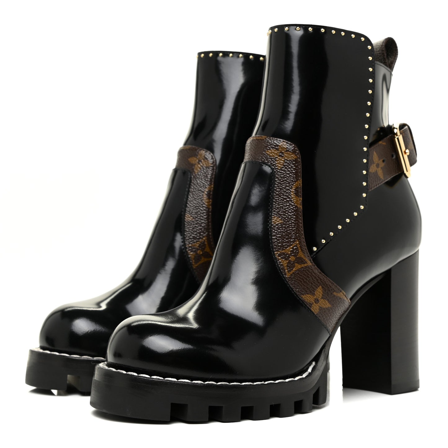 Glazed Calfskin Monogram Embellished Star Trail Ankle Boots 37 Black