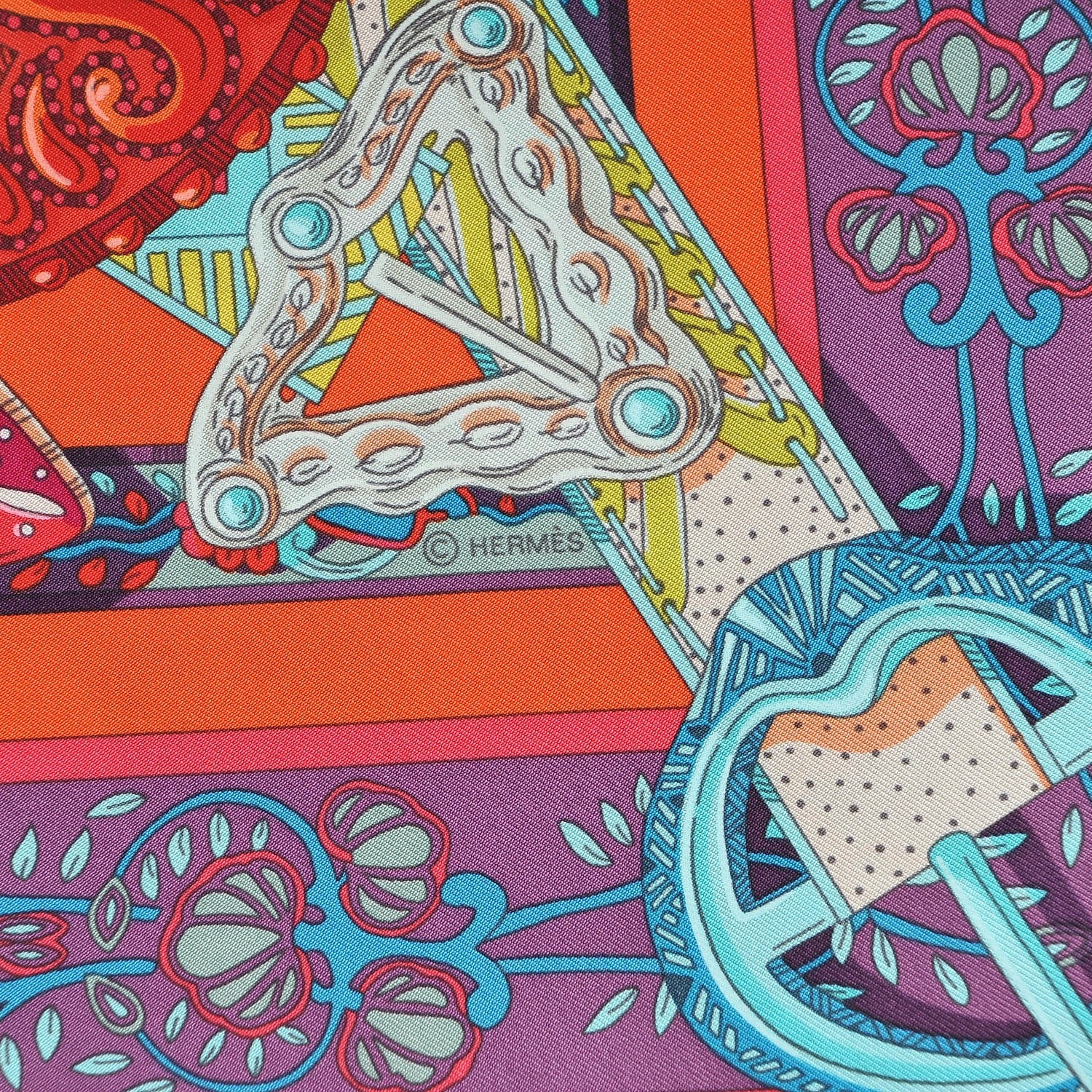 Hermes Silk Le Songe De La Licorne Scarf 90 Roes Indiene Capucine Violet 3 of 8
