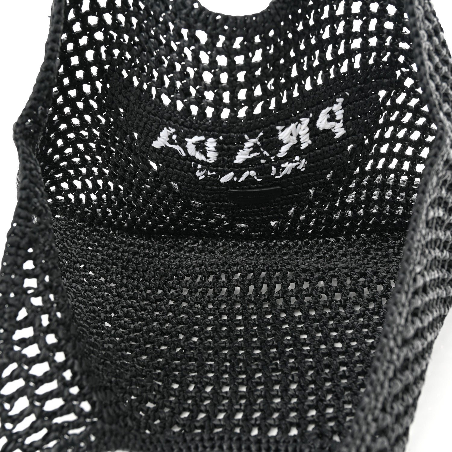 Prada Yarn Raffia Effect Crochet Logo Embroidered Shopping Tote Bag Black 5 of 9