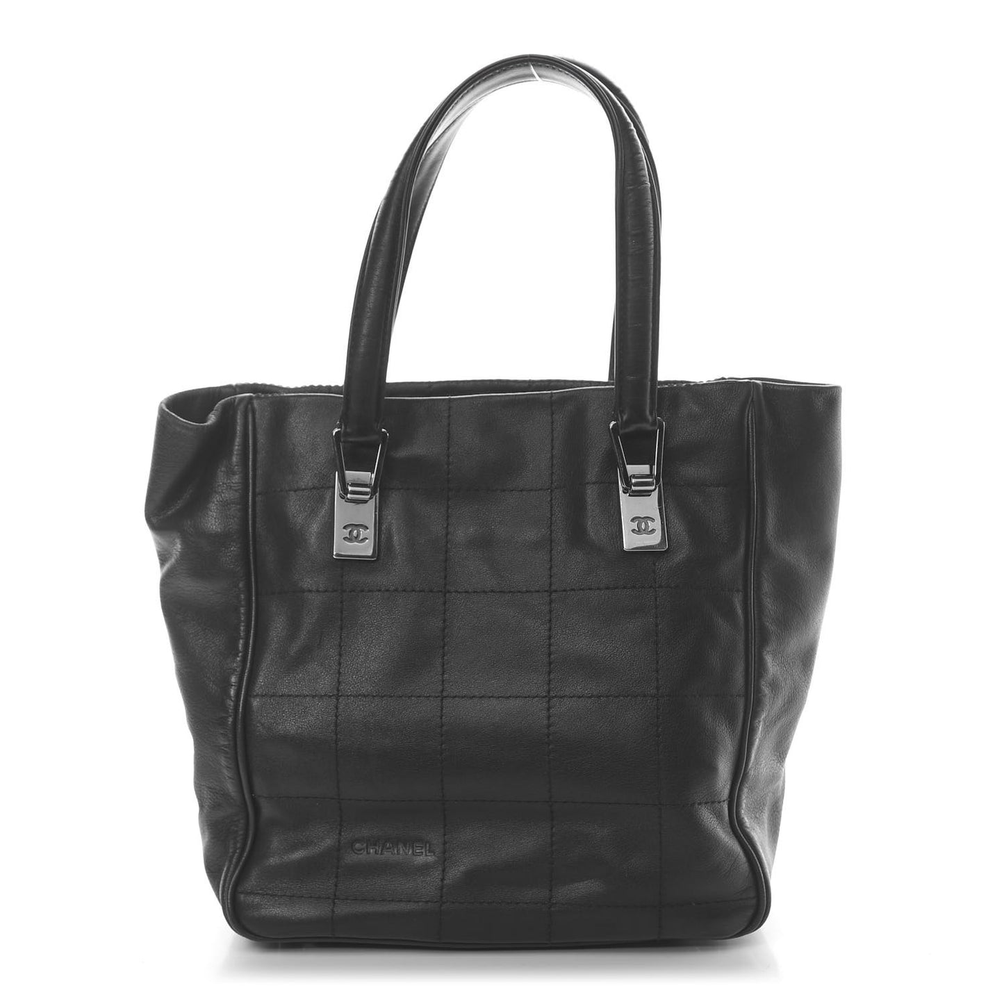 Lambskin Square Stitched Tote Black