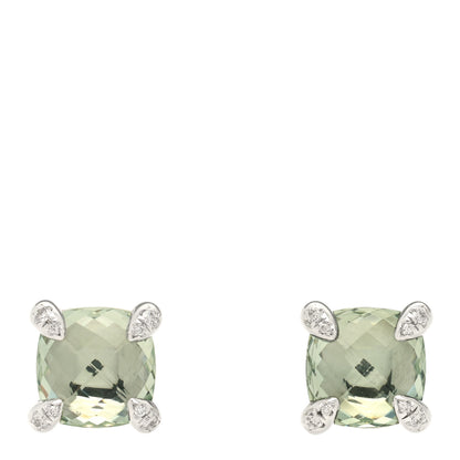 David Yurman Sterling Silver Diamond Prasiolite 9mm Chatelaine Earrings 1 of 4