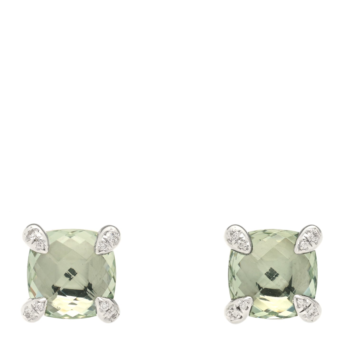 Sterling Silver Diamond Prasiolite 9mm Chatelaine Earrings