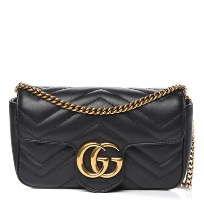 Gucci Calfskin Matelasse Super Mini GG Marmont Shoulder Bag Black 1 of 15