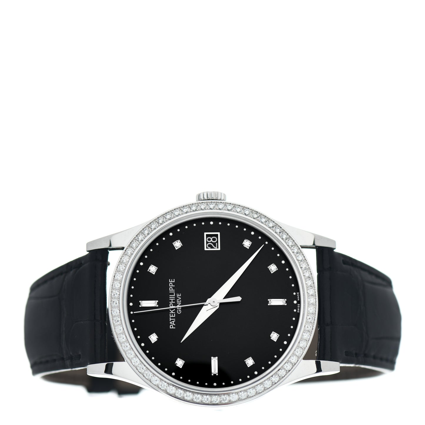 18K White Gold Alligator Diamond Bezel 38mm Calatrava Automatic Watch Black 5297G-001