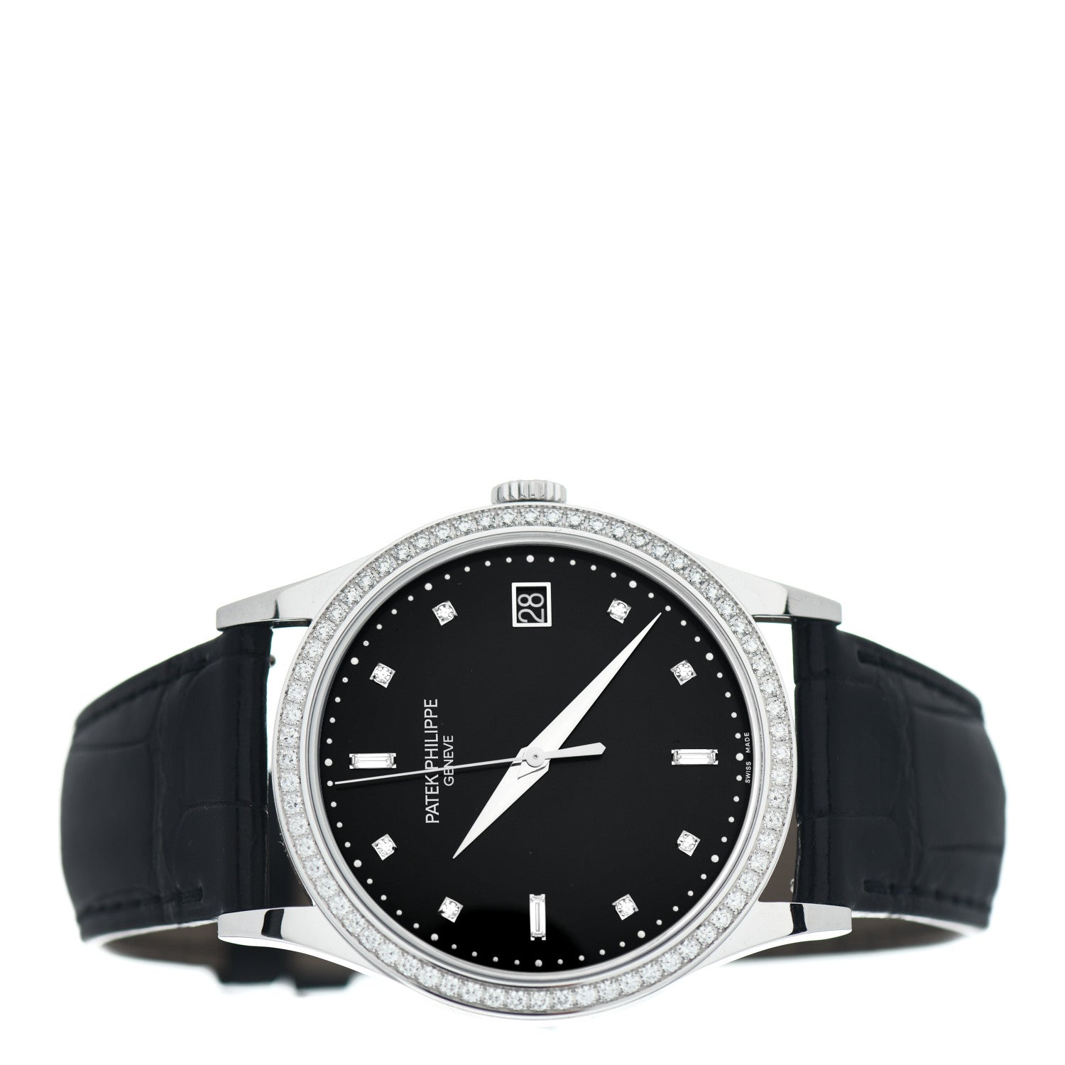 Patek Philippe 18K White Gold Alligator Diamond Bezel 38mm Calatrava Automatic Watch Black 5297G-001 2 of 5