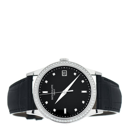 Patek Philippe 18K White Gold Alligator Diamond Bezel 38mm Calatrava Automatic Watch Black 5297G-001 2 of 5