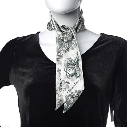 Christian Dior Silk Toile De Jouy Mitzah Scarf Green 2 of 5