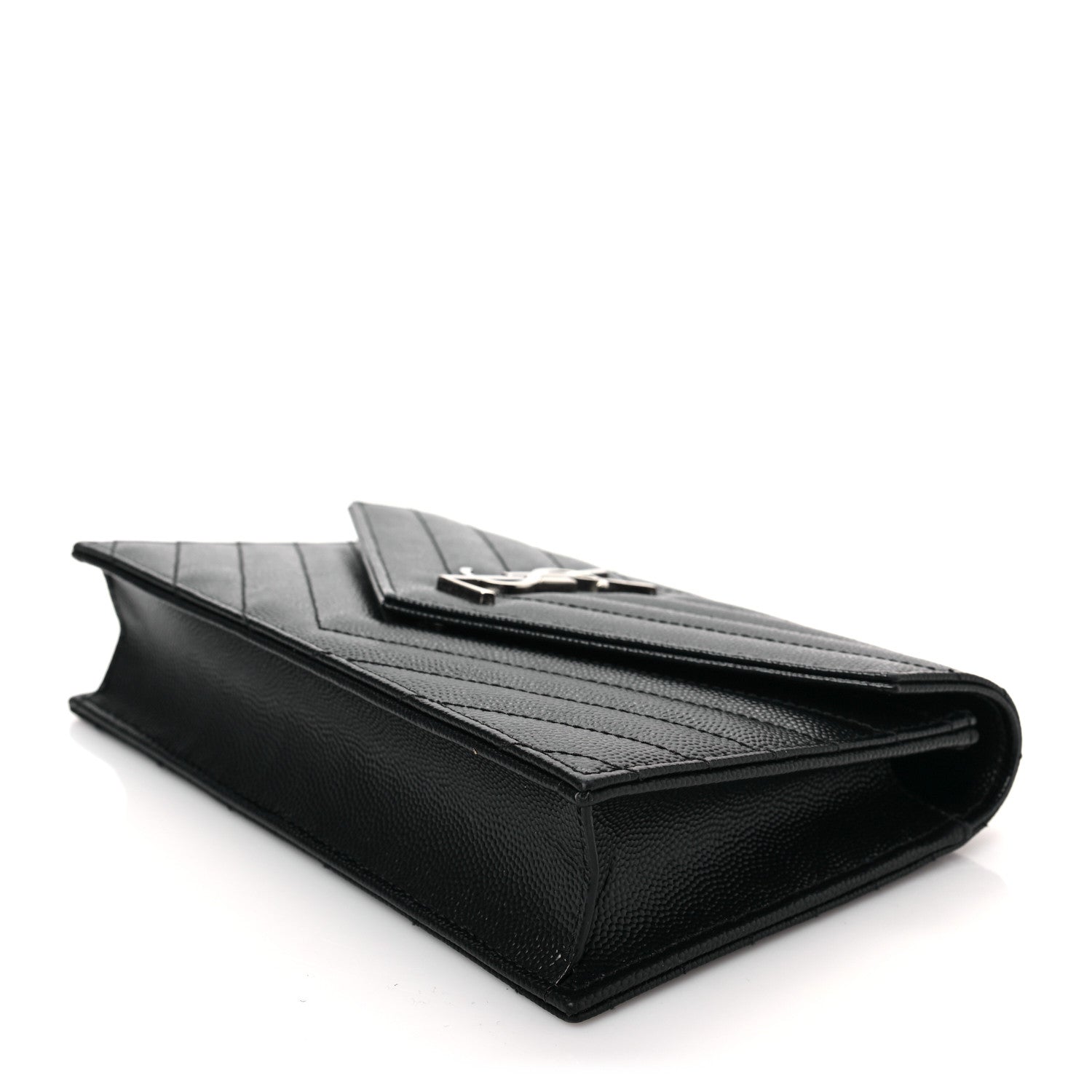 Saint Laurent Grain De Poudre Matelasse Chevron Monogram Envelope Chain Wallet Black 6 of 7