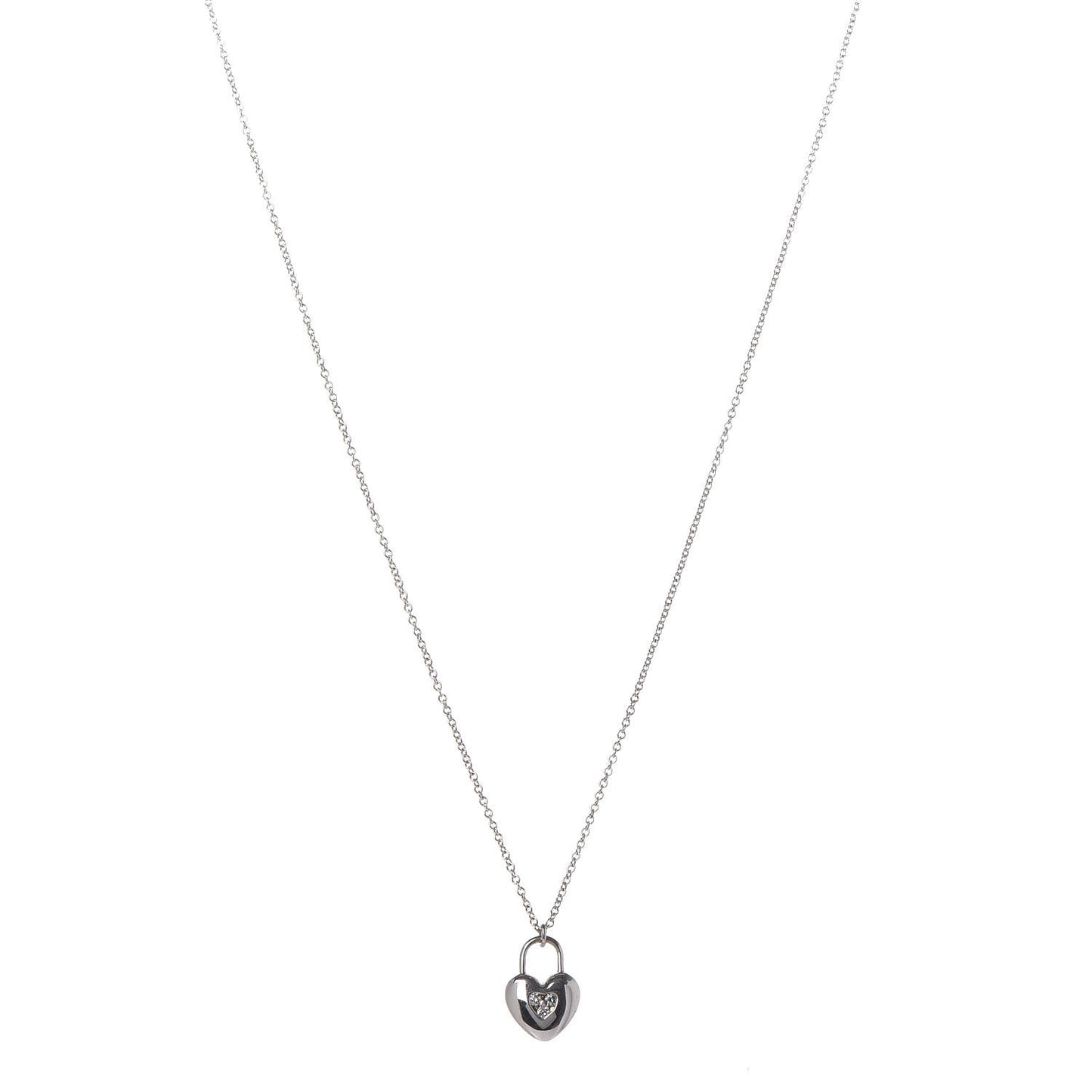 18K White Gold Diamond Mini Heart Lock Pendant Necklace