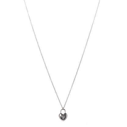 Tiffany 18K White Gold Diamond Mini Heart Lock Pendant Necklace 1 of 7