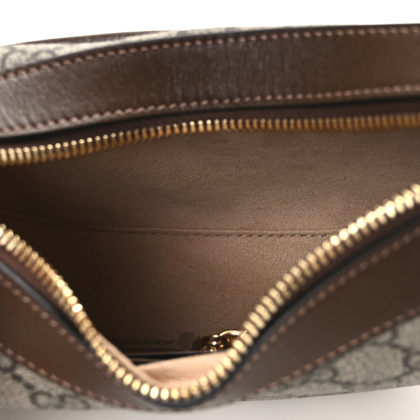 GG Supreme Monogram Azalea Calfskin Mini Retro Interlocking G Half Moon Bag Beige Ebony Brown Sugar