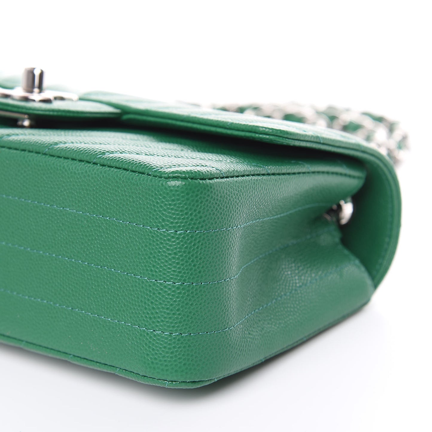 Caviar Chevron Quilted Mini Rectangular Flap Dark Green