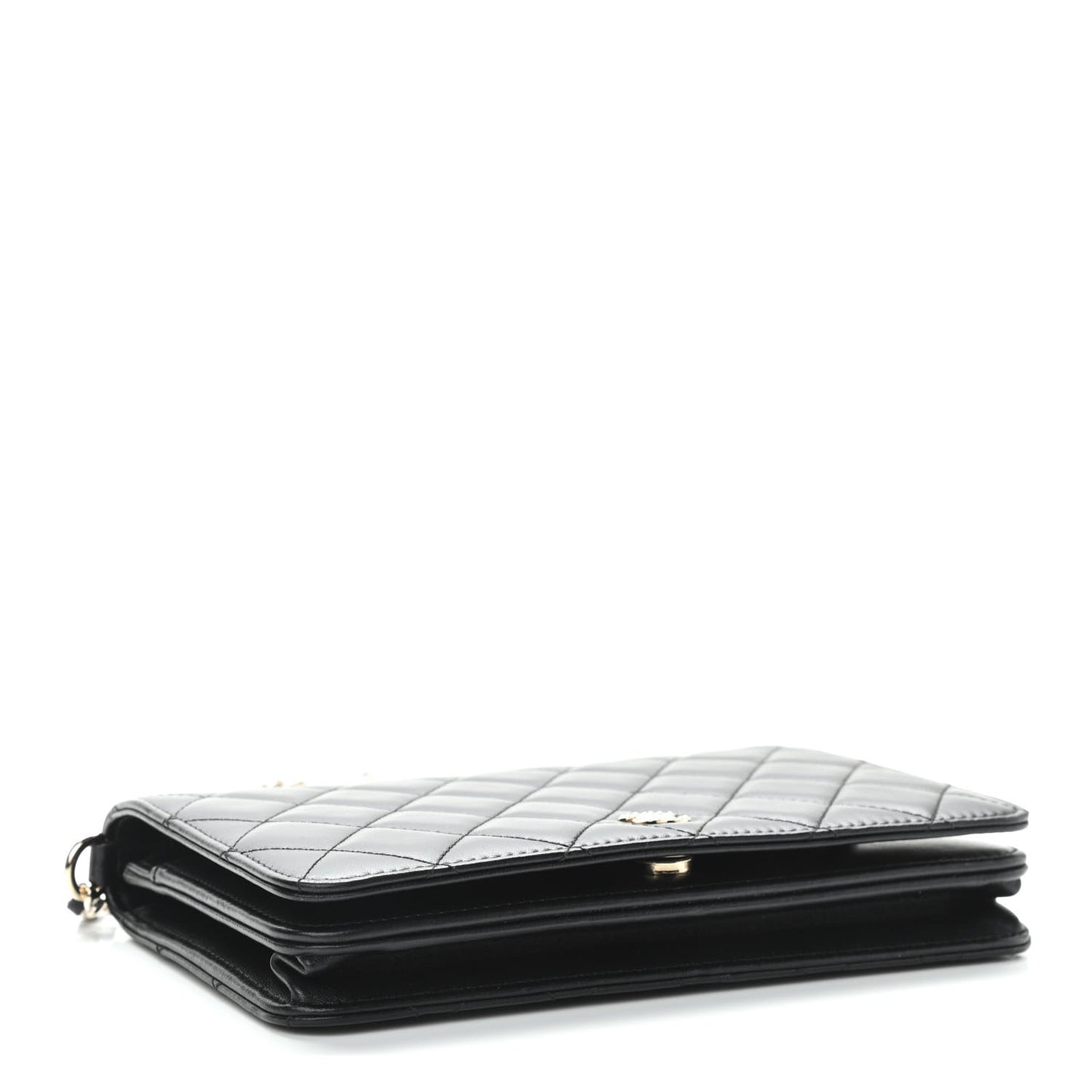 Iridescent Lambskin Quilted Pearl Wallet On Chain WOC Black