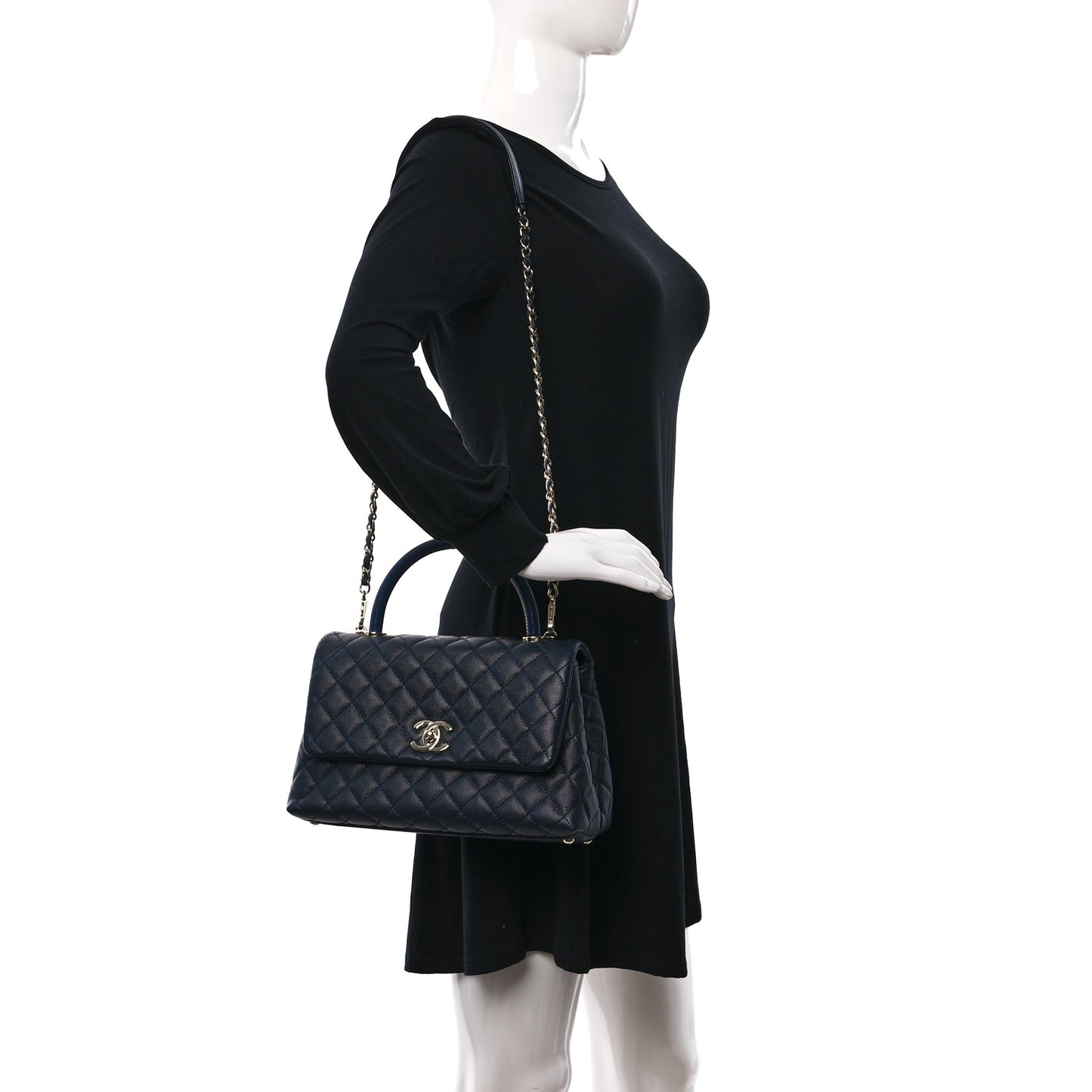 Caviar Lizard Embossed Quilted Small Coco Handle Flap Navy Blue