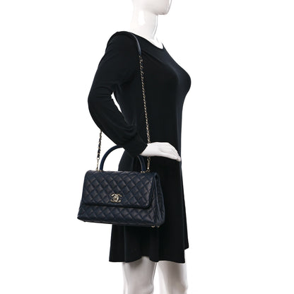 Chanel Caviar Lizard Embossed Quilted Small Coco Handle Flap Navy Blue 2 of 9