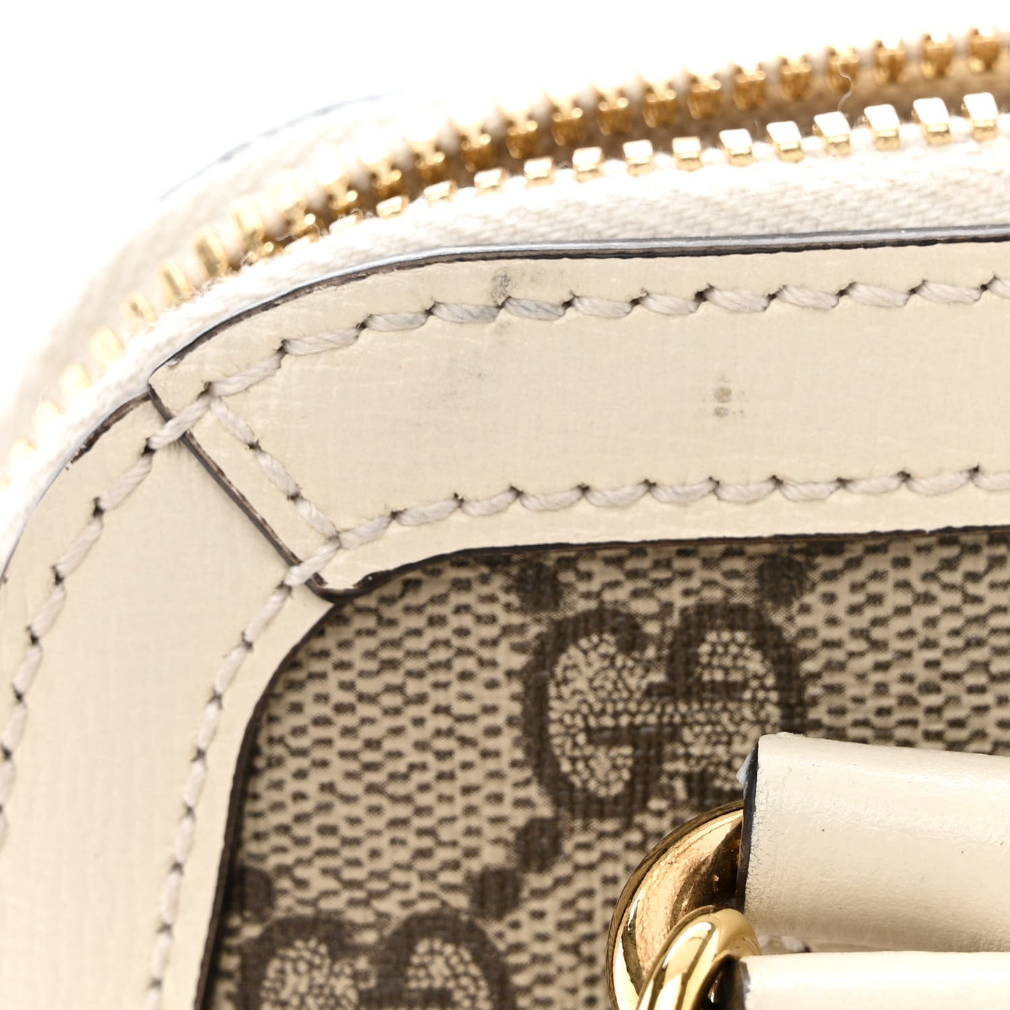 GG Supreme Monogram Azalea Calfskin Mini Horsebit 1955 Top Handle Bag Beige Ebony Mystic White