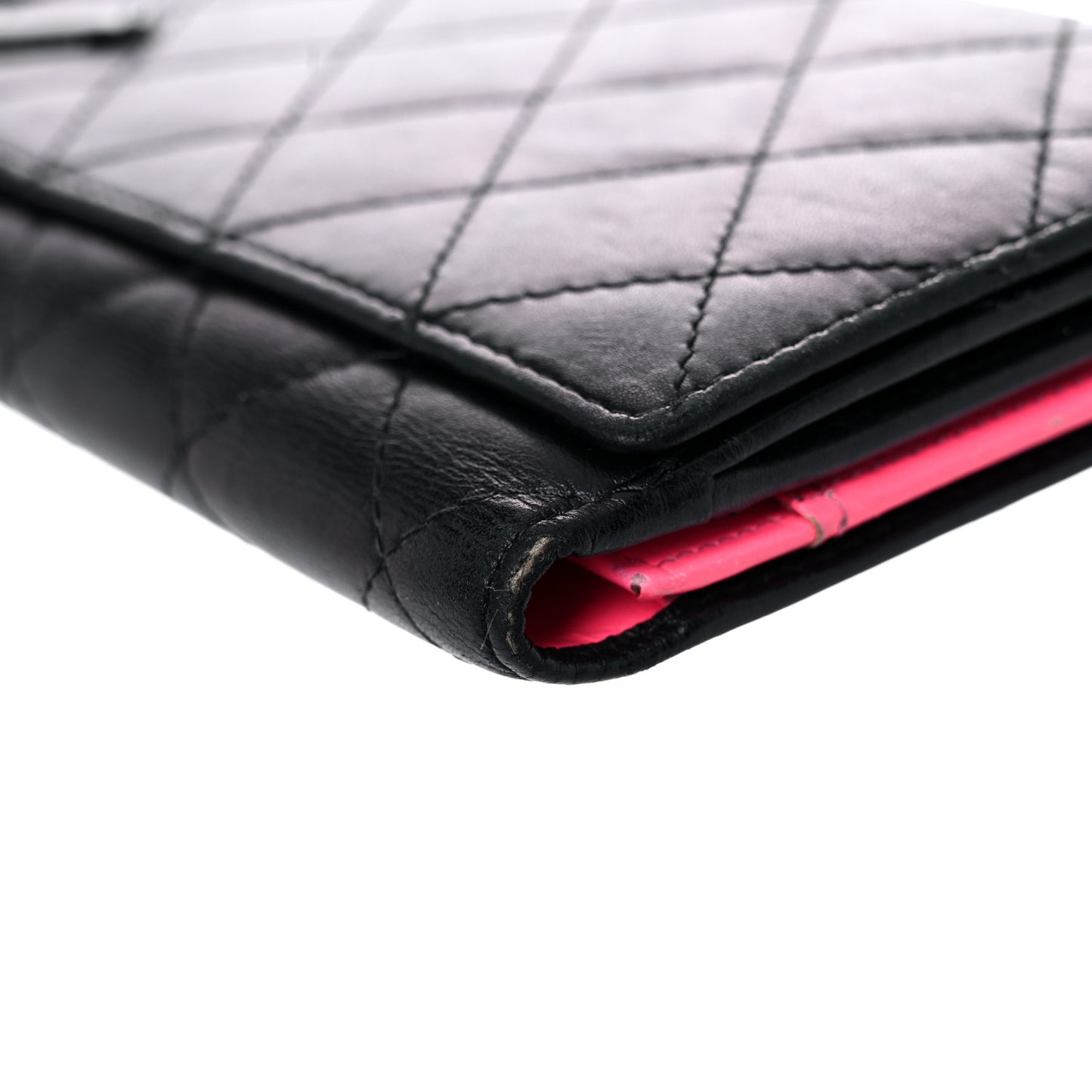 Calfskin Quilted Cambon Long Double Wallet Black