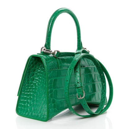 Balenciaga Shiny Calfskin Crocodile Embossed Small Hourglass Top Handle Bag Leaf Green 3 of 15