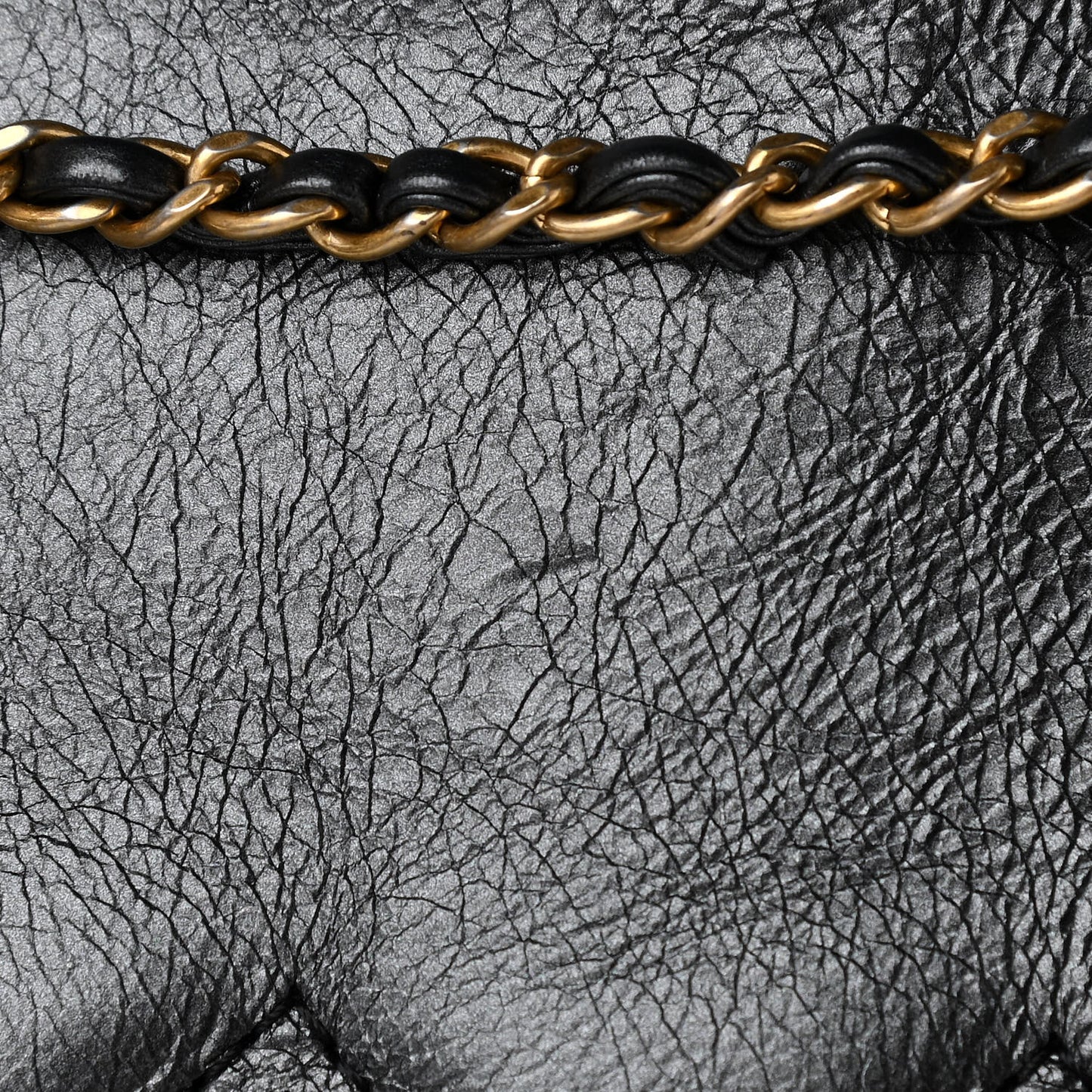 Metallic Aged Calfskin Quilted Drawstring Shopping Tote Dark Grey