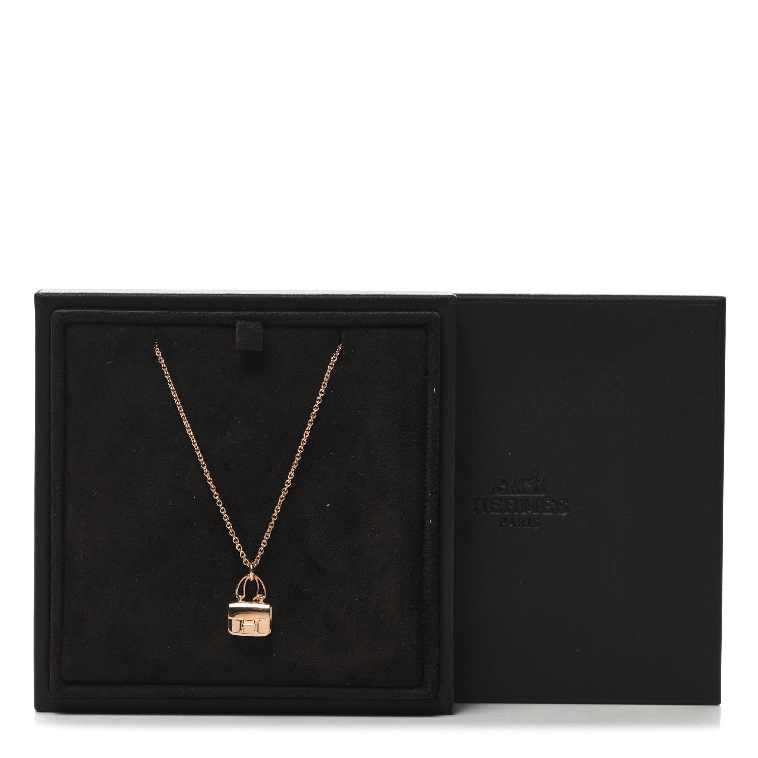 Hermes 18K Rose Gold Diamond Constance Amulettes Charm Pendant Necklace 6 of 6