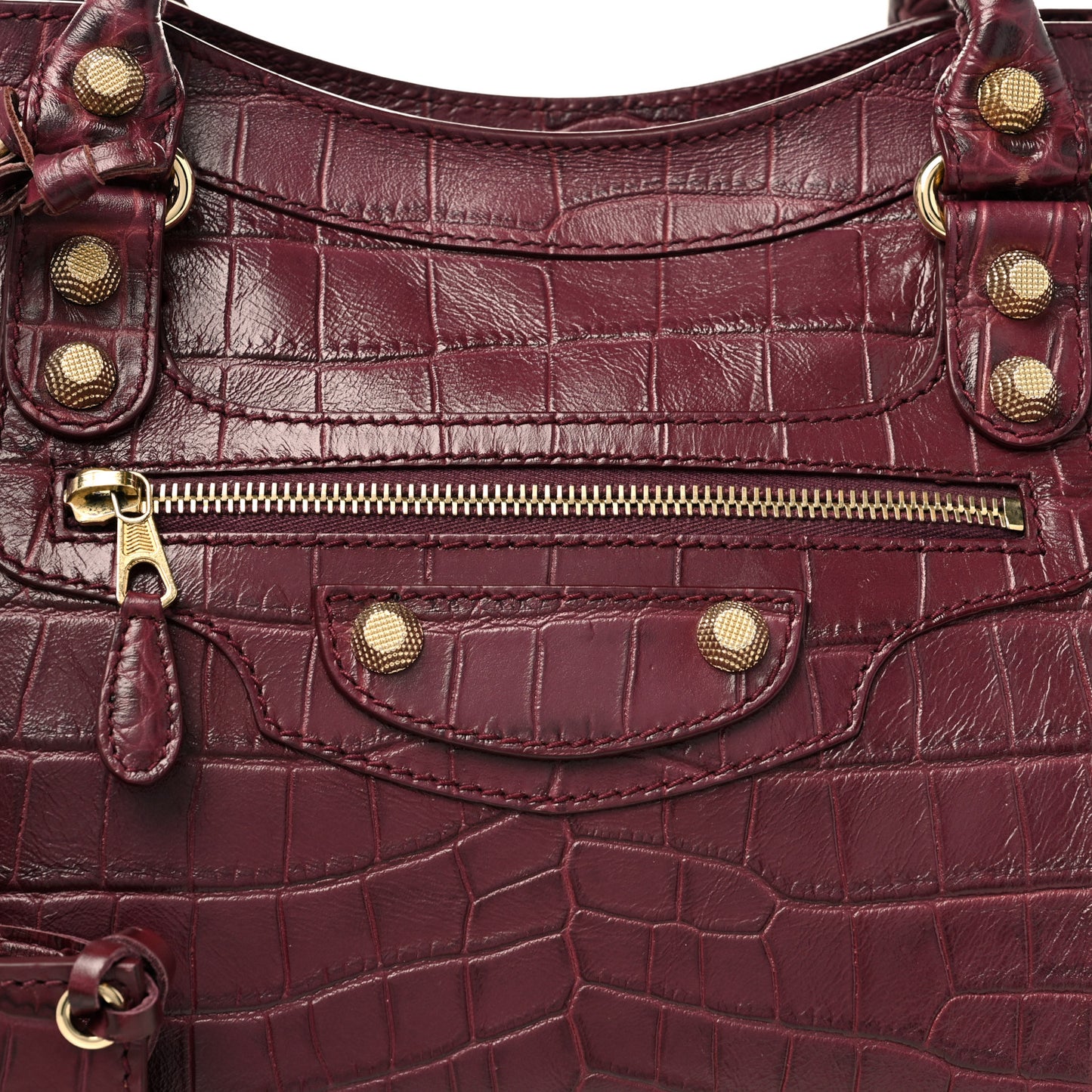 Calfskin Crocodile Embossed Giant 12 Gold Hardware City Violet Prune