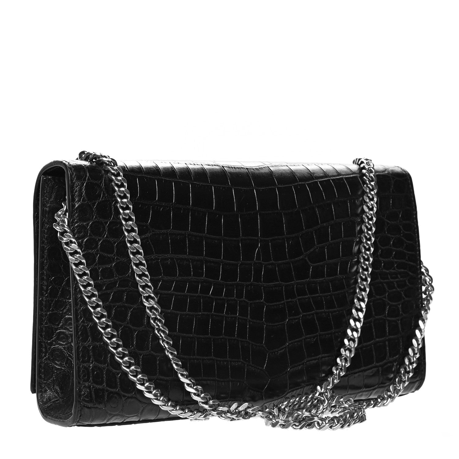 Saint Laurent Calfskin Crocodile Embossed Medium Classic Monogram Kate Tassel Satchel Black 3 of 11