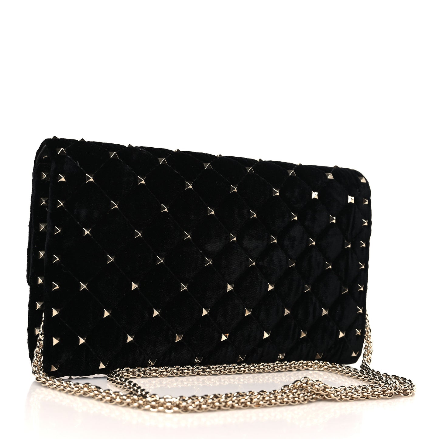 Velvet Rockstud Spike Wallet on Chain Black