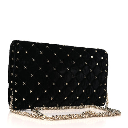 Valentino Garavani Velvet Rockstud Spike Wallet on Chain Black 3 of 8