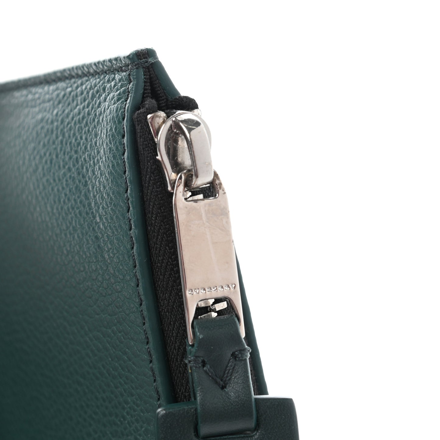 Grainy Calfskin Zip Pouch Clutch Dark Cyan