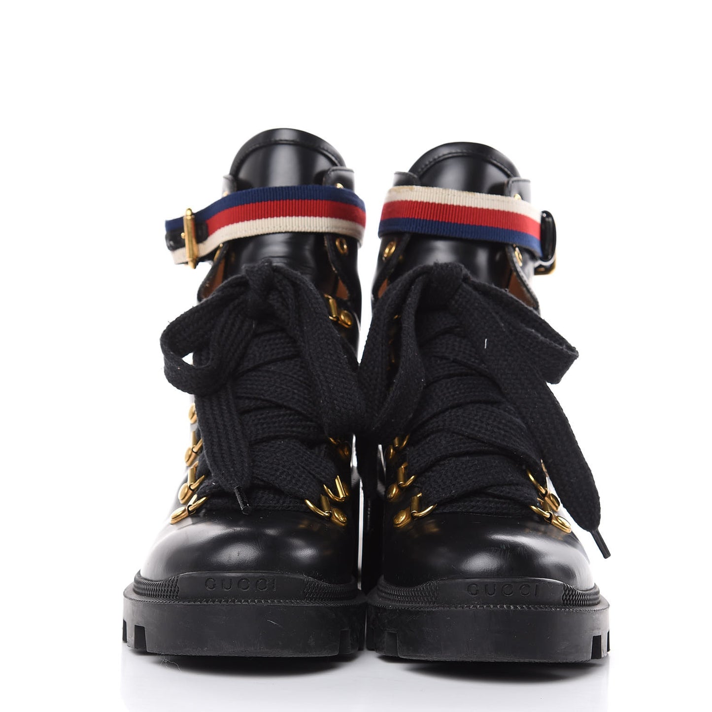 Calfskin Sylvie Web Lace Up Combat Boots Black 35.5 Black