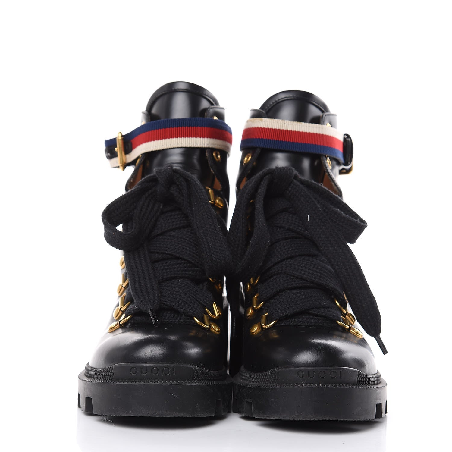 Gucci Calfskin Sylvie Web Lace Up Combat Boots Black 35.5 Black 2 of 12