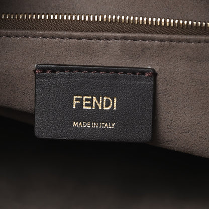 Fendi Glazed Fabric Vitello Century Plexiglass FF 1974 Stamp Patch Medium Runaway Shopper Tote Mogano Panna Black 6 of 10