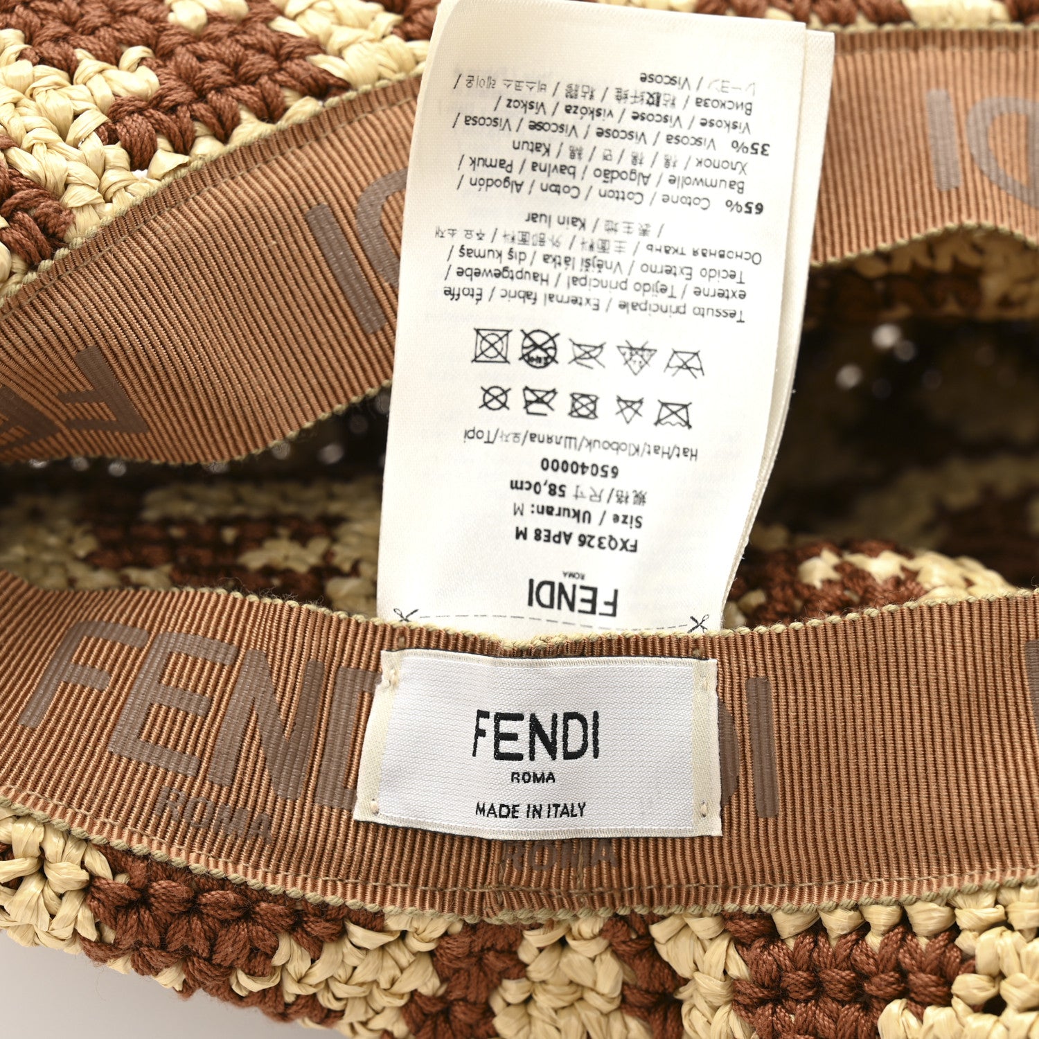 Fendi Cotton Viscose FF Woven Bucket Hat M Brown 8 of 9