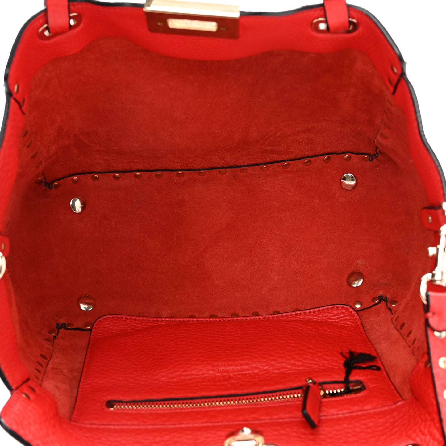 Pebbled Calfskin Small Rockstud Tote Deep Orange