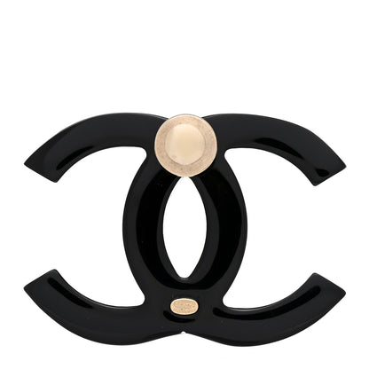 Chanel Resin Pearl Enamel Striped CC Brooch Black White 3 of 5