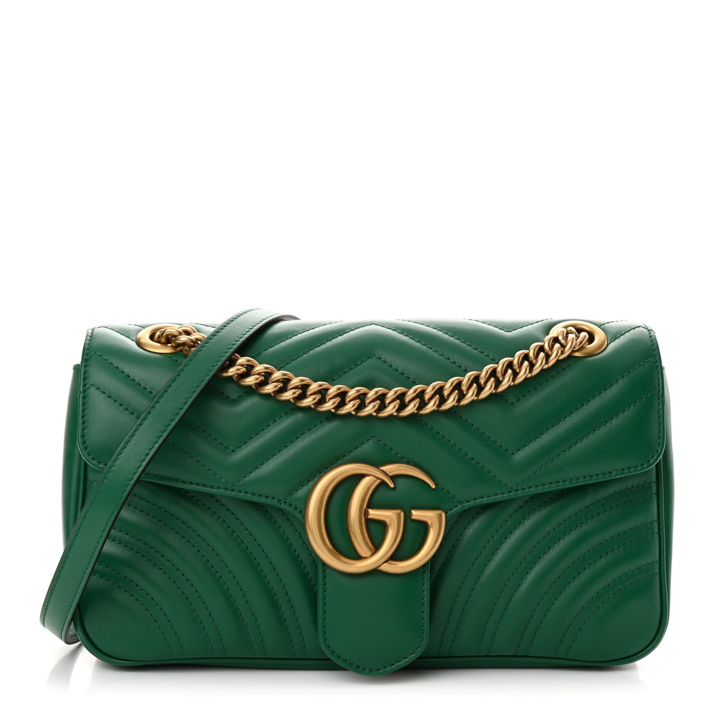 Calfskin Matelasse Small GG Marmont Shoulder Bag Emerald Green