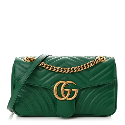Gucci Calfskin Matelasse Small GG Marmont Shoulder Bag Emerald Green 1 of 12