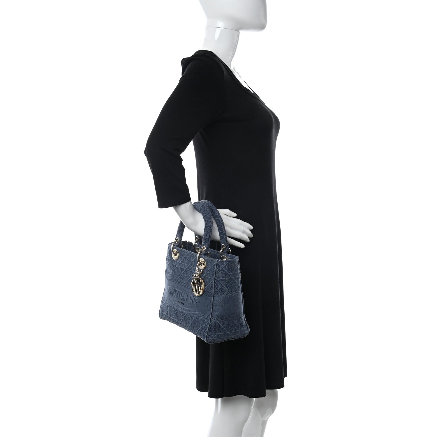 Christian Dior Canvas Embroidered Cannage Medium Lady D-Lite Denim Blue 2 of 11