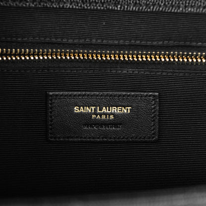 Saint Laurent Grain De Poudre Matelasse Chevron Large Monogram Satchel Black 6 of 9