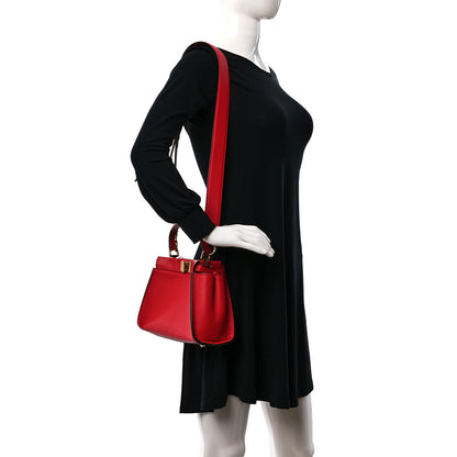 Fendi Vitello Seta Canvas FF Embroidered Mini Peekaboo Iconic Satchel Rosso Cardinale Multicolor 3 of 9