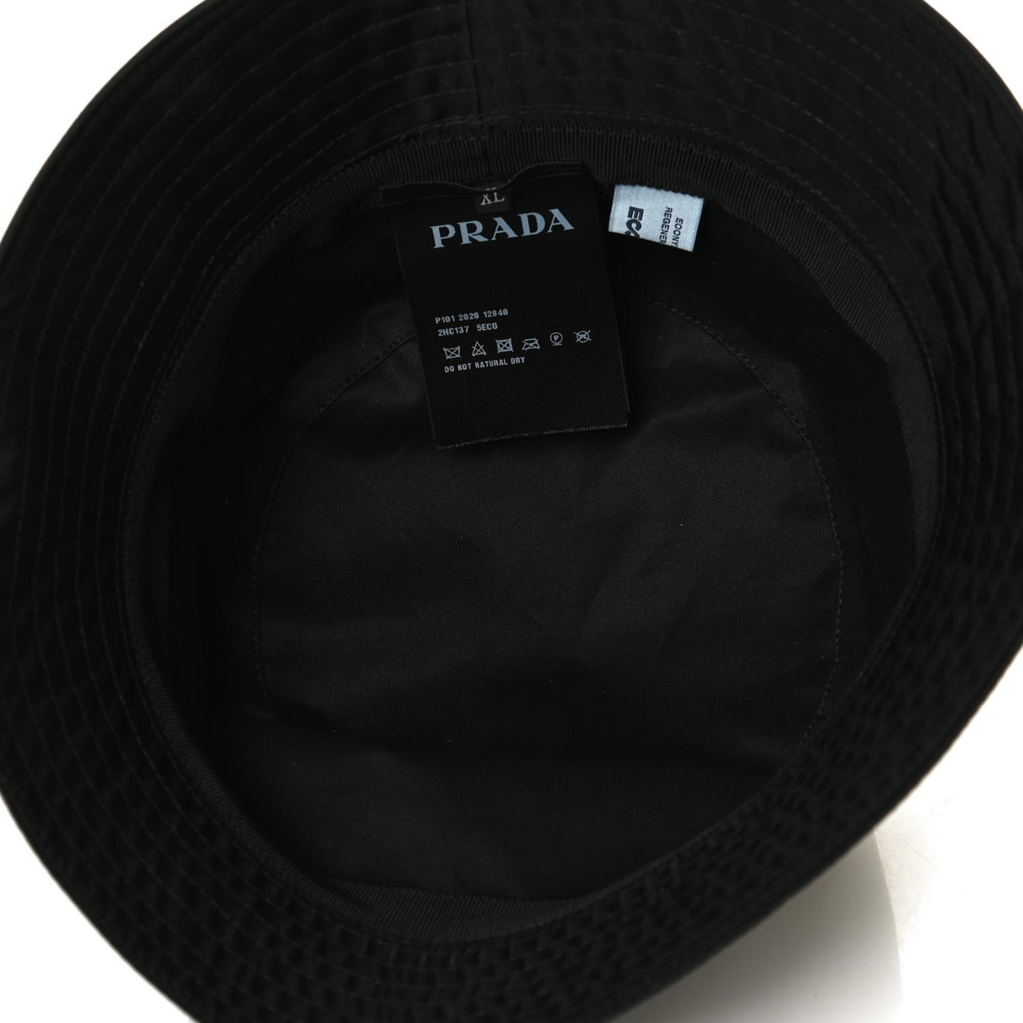 Re-Nylon Saffiano Metal Triangle Logo Mens Bucket Hat XL Black
