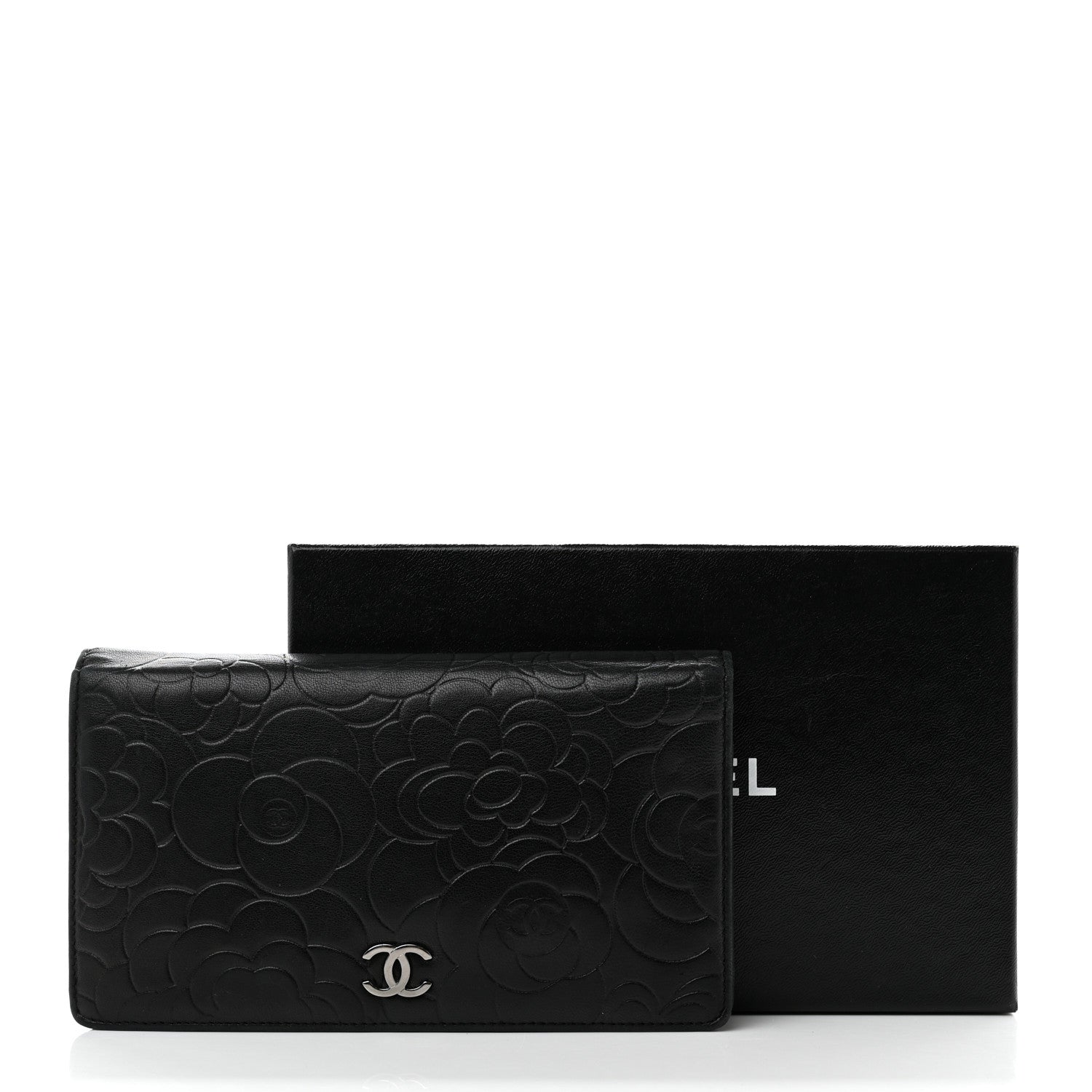 Chanel Lambskin Camellia Embossed Yen Wallet Black 13 of 13