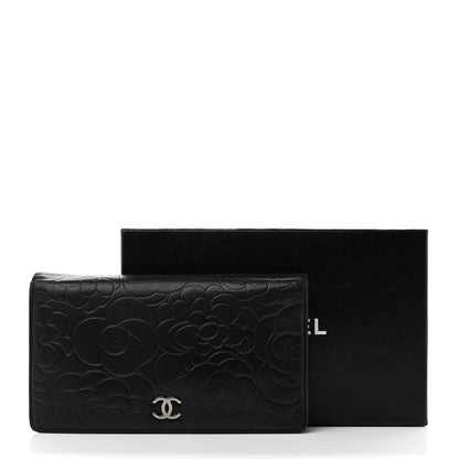 Chanel Lambskin Camellia Embossed Yen Wallet Black 13 of 13