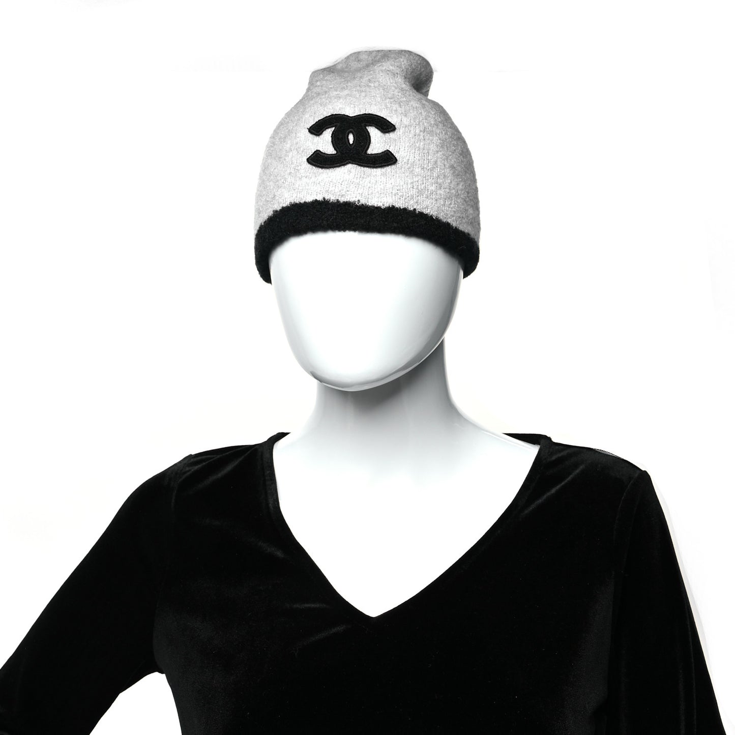 Cashmere Silk CC Beanie Hat Grey Black