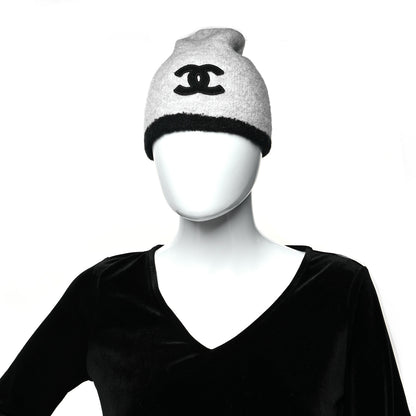 Chanel Cashmere Silk CC Beanie Hat Grey Black 2 of 5