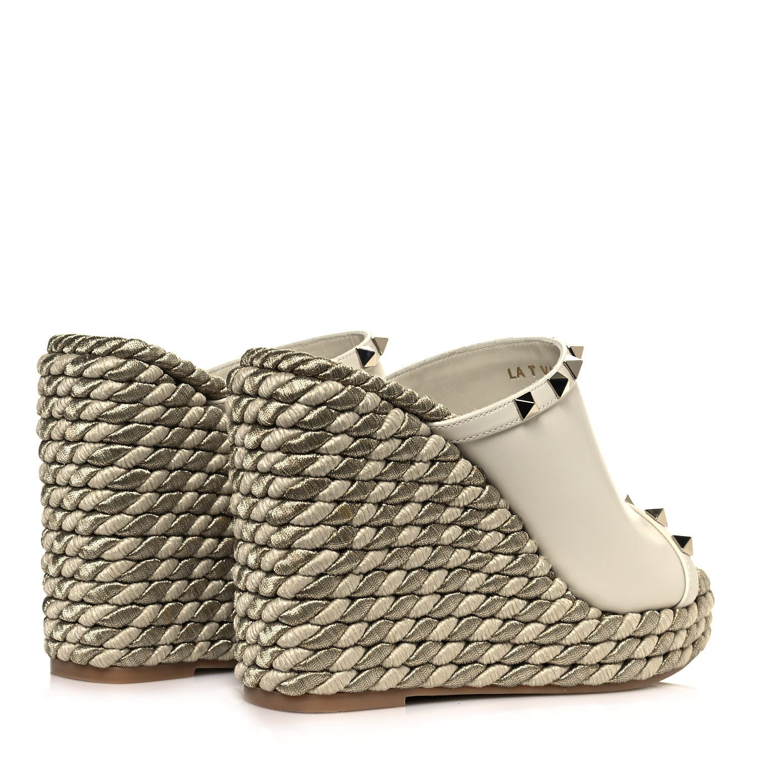 Valentino Garavani Calfskin Silk Rockstud Torchon Espadrille Wedge 25/115mm Slide Sandals 35 Light Ivory 4 of 11