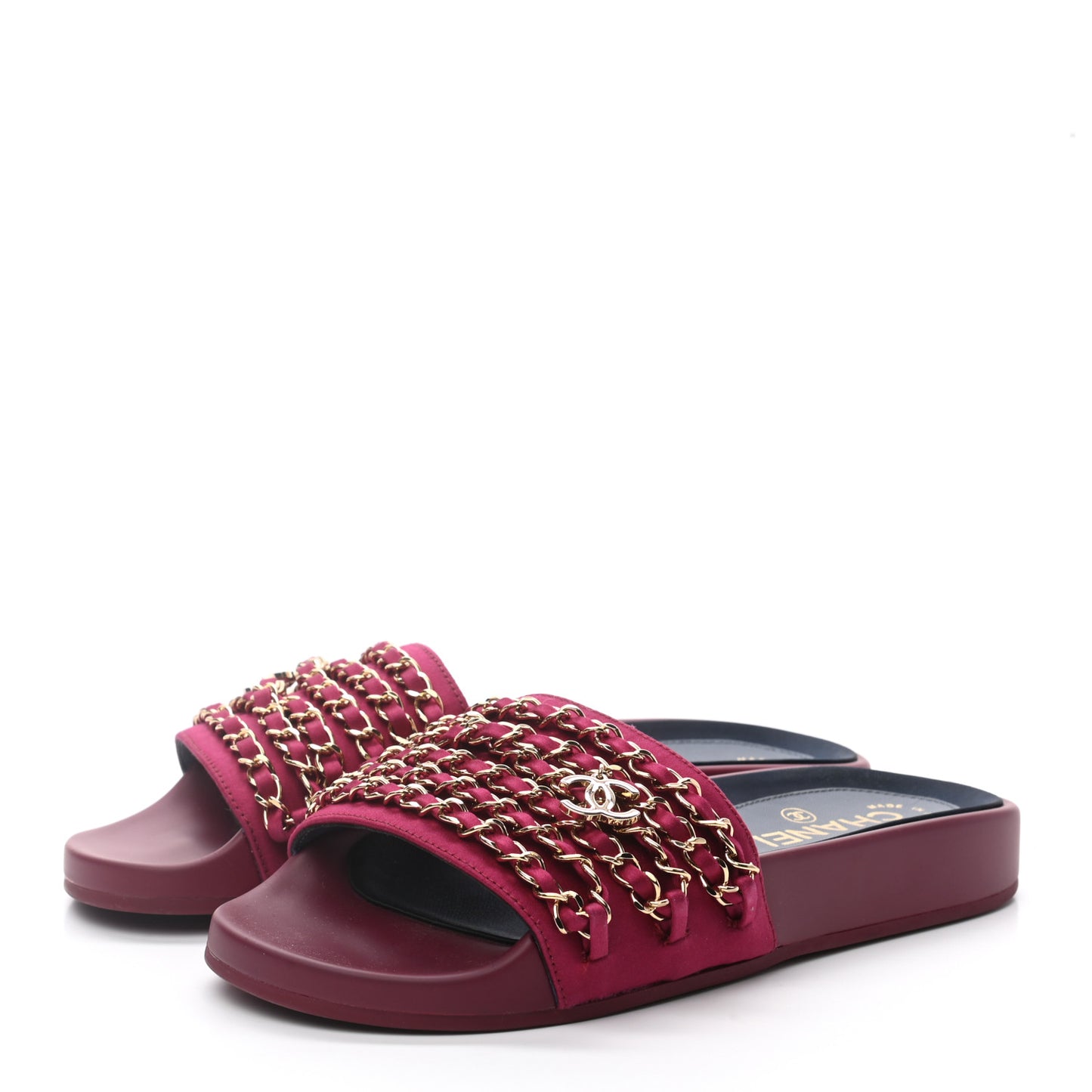 Satin Chain Flat Sandals 35 Dark Fuchsia