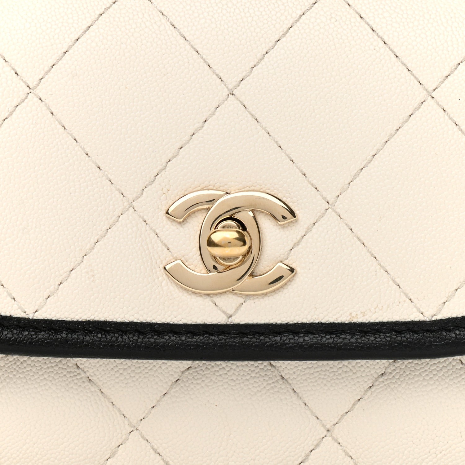 Chanel Caviar Quilted Mini Round Messenger Flap White Black 7 of 9
