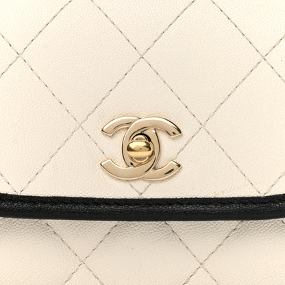 Chanel Caviar Quilted Mini Round Messenger Flap White Black 7 of 9