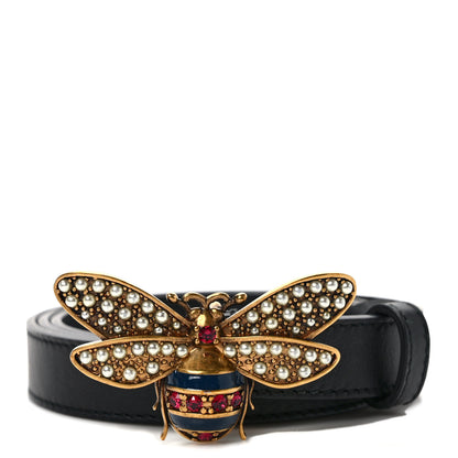 Gucci Calfskin Queen Margaret Bee Belt 80 32 Black 1 of 4
